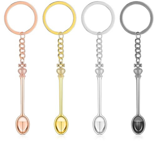 Andibro 4pcs Porte-clés couronne mini cuillère, Cuillère À Café Couronne Pendentif Cuillère À Paillettes Avec Couronne Porte-Clés Pour Épices Sable Sels