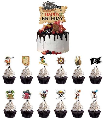 Cake Toppers,Pirate Tasse Kuchen Toppers Zahnstocher Flaggen 13 Stück Kuchen Cupcake Topper für Kinder Baby Party Geburtstag Party Kuchen Dekoration