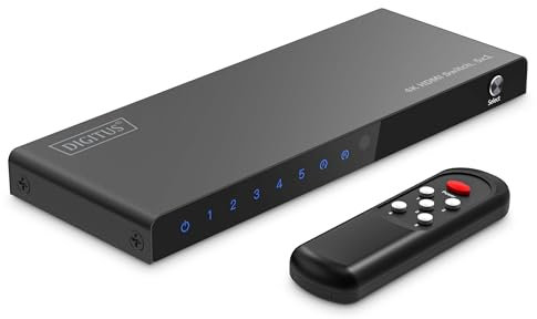 DIGITUS DS-55332 HDMI Switch 5x1 – 5 In 1 Out – UHD 4K/60 Hz HDTV: 3840 x 2160p – HDCP 2.2 & HDMI 2.0 – HDR, CEC, Deep Color, DTS, Dolby Digital, LPCM – Für TV, Monitor, PS5, PS4, Xbox