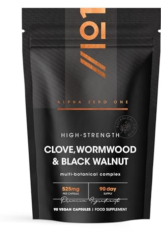 Clove, Wormwood & Green Black Walnut Hull 525mg – 90 Vegan Capsules – High Strength Multi-Botanical Complex Supplement – Resealable and Recyclable Pouch by Alpha01