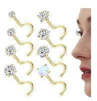 Chriscoco 20G 14K Gold Filled Nose Studs - 316L Surgical Steel, 6A CZ Corkscrew L Shaped, Hypoallergenic Nose Rings and Piercings Jewellery