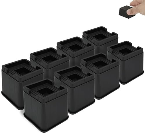 aspeike 4 Inch Square Bed Furniture Risers with 1 inch/2.54 cm Deep Hole 10 cm Heavy Duty Stackable Lifts for Couch, Chair, Desk, and Sofa - Bed Blocks - Max Load 4,400lbs /2,000kg-8 Pack-Black