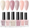 DouborQ 6 Colors Pink Nude Nail Polish Set Skin tone Finger Nail Polish Bulk Manicure Nail Art Home Salon Long-lasting Sequins Nail Art Varnish (7-12)