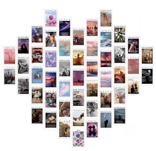 Litinliv Album Cover Poster Sets, 50 Stück Ästhetische Bilder Wand Collage Kit, Musikposter für die Raumästhetik, Aesthetic Room Decor für Wohnzimmer, Schlafzimmer, Schlafsaal (10,2 x 15,2 cm)