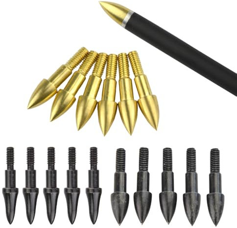 Poearcus Bogenschießen Broadheads 75/100 Grain Field Points Jagdpfeilspitzen mit Gewinde Recurvebogen Compoundbogen Zielschießen Praxis Pfeilspitzen (24, Gold, 100 Grain)