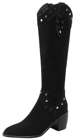 WKAYsIV Stivali Donna Stivali da Donna sopra Il Ginocchio con Tacco Largo, Stivali da Vestito Eleganti Zip Stivali Alti Tacco Medio Toe Solid, Numero 34-45 Stivali Donna 39 35.99