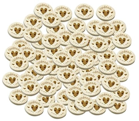 SLAXJNE 100 Herzförmige Bedruckte Holzknöpfe, Doppeläugige Runde Knöpfe, Strickjackenknöpfe, Gestrickte Knöpfe, Nähknöpfe, Handgefertigte DIY-Holzknöpfe (15 Mm)