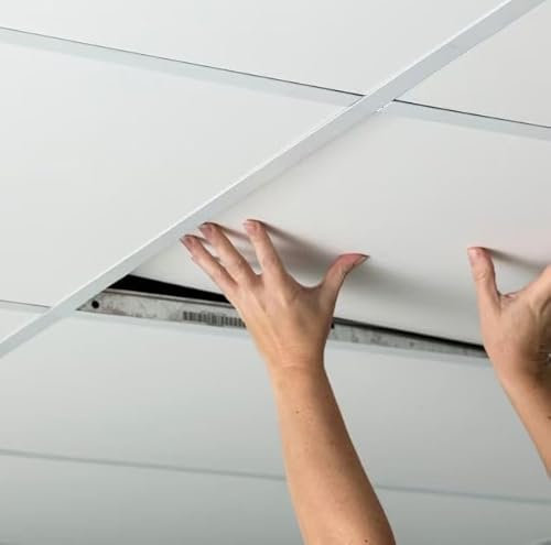 Lot de 10 dalles de plafond suspendues en vinyle 595 x 595 mm – Facile à nettoyer et à nettoyer 600 mm x 600 mm
