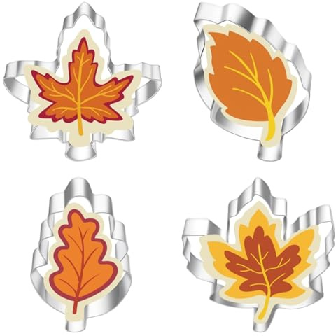 4 Pcs Autumn Leaves Cookie Cutter Stainless Steel-Maple Leaf, Oak Leaf, Leaves Shapes Cookie Fondant Biscuit Cutters,Pastry Cutter Cake Cutter Lattice Pastry Cutter Biscuit Cutter