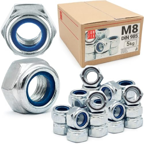 Sicherungsmuttern M8 5 kg ca.1110 Stk DIN 985 Nylonring verzinkter Stahl | Selbstsichernde mit Stopmuttern Sechskantmuttern
