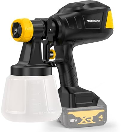 Pulvérisateur de peinture sans fil sans balais pour batterie Dewalt 20 V, pistolet à peinture électrique de 1200 ml avec 4 buses, débit de 1000 ml/min et viscosité 150 din/s pour murs, meubles