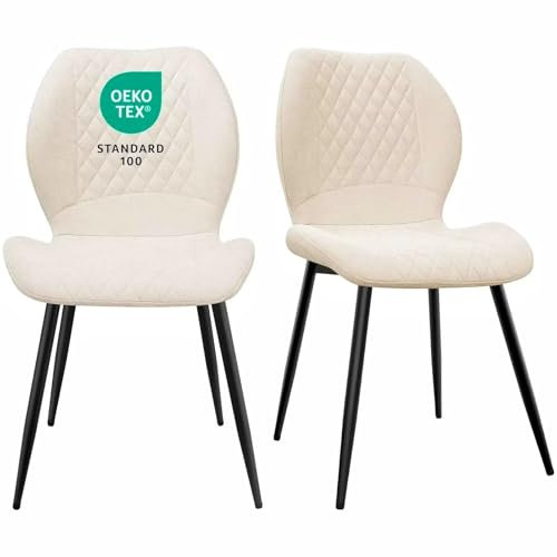 JIJIAN Esszimmerstühle 2er Set, Stühle Esszimmer, Küchenstühle, Wohnzimmer Essstühle, Gepolsterte Stühle, Ergonomisch Gestaltete Leinenstühle für Esszimmer, Küche, Schlafzimmer, Rezeption, Beige