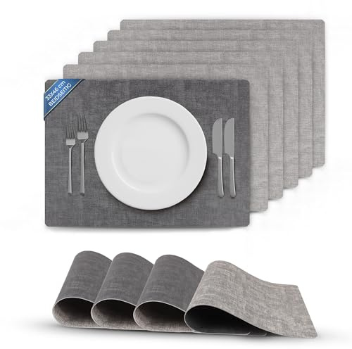 Bestlivings Tischset Struktur (6er Set) abwischbares Lederimitat Platzdeckchen 46x33cm - Doppelseitiges (Grau/Dunkelgrau) Kunstleder Platzset