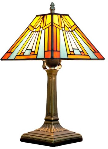 NUODITOS Tiffany Tischlampe Bernstein Braun Glasmalerei Lampe Mission Style Antiker Schreibtisch neben Leselampe für Büro Haus Wohnzimmer Schlafzimmer