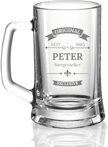 Bierkrug mit Gravur - Personalisierte Geschenke Männer - Geschenke für Sie & Ihn - Bierglas Geschenkidee für Herren, Freunde Vatertag - Geburtstagsgeschenk Bierfreunde klassisch