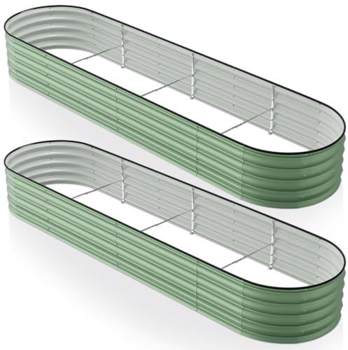 Warmiehomy 2 Packs 320x80x42cm Extra Large Raised Garden Bed Kit, Metal Planter Box Outdoor with Reinforced Rods, Rounded Galvanised Bottomless Large Raised Flower Beds for Garden Plants, Green