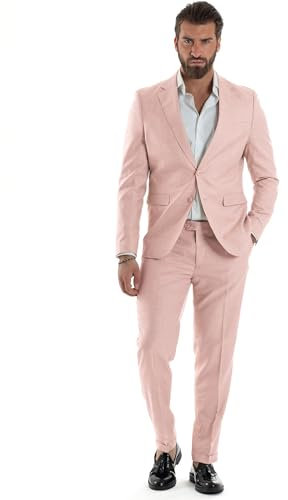 Abito Uomo Outfit Completo Giacca Pantalone Melangiato Cerimonia Elegante Casual (IT, Numero, 46, Regular, Regular, Rosa Monopetto)