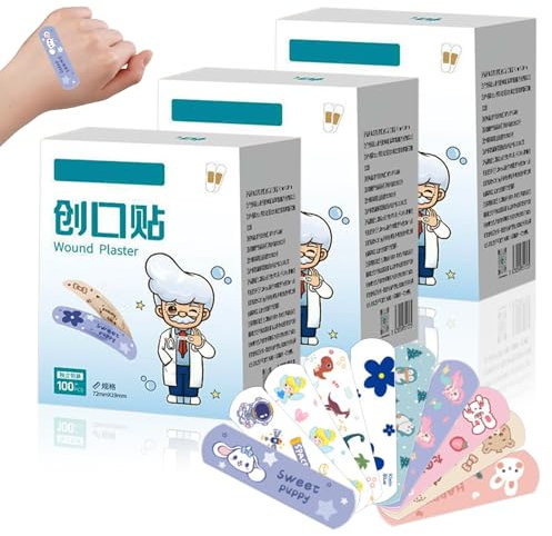 300 Blatt Pflaster Set Kinder Cartoon Kinder Pflaster Eine Vielzahl Interessanter Cartoon-Muster. Selbstklebend und Elastisch. Atmungsaktiv und Komfortabel. Zur Wundversorgung