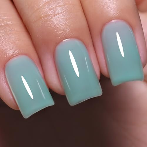 Imtiti Jelly Gel Nail Polish, Aqua Mint Green Sheer Jelly Nail Gel Polish Soak Off UV LED Spring Summer Translucent Art Manicure Salon DIY Design 10Ml