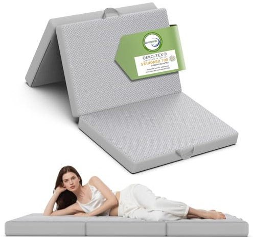 Feagar Klappmatratze, Gästematratze, Bequeme Faltmatratze, 10 cm Schaumstoff, 3-teilig Faltbare Matratze für Boden, Gästebett, Reisen, Camping, Waschbarer Bezug, Grau (96 × 200 × 10 cm)