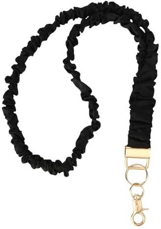 BOXOB Dehnbares Scrunchie-Lanyard, Lanyard für Ausweise und Schlüssel Elastischer Schlüsselanhängerhalter mit Clip Dekoratives Accessoire für Lehrerinnen und Krankenschwestern (Schwarz)