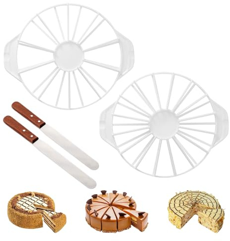 GYYXH Lot Pâtisserie 2 Diviseurs Gâteau 2 Spatules Inox ABS Double Face | découpe uniforme 10/12/14/16 parts, poignée antidérapante, lavage à la main, pour gâteaux tartes génoises