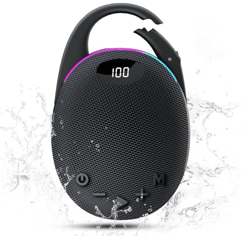 Enceinte Bluetooth ultra-portable, LED Écran, mousqueton intégré, Bass Puissantes, son Pro, basses puissantes, 30H d'autonomie, Lumières RGB, Appairage TWS,AUX,TF, pour l'extérieur/La Fête/Voyage,Noir