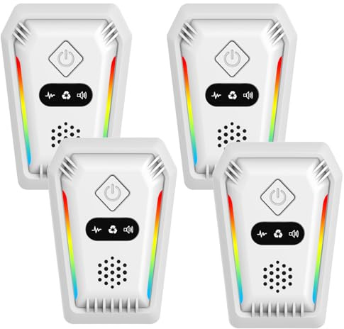 Repelente Ultrasónico de Plagas, 3 Modos Electrónico Repelente Mosquitos y Control de Plagas, Repelente Ultrasónico Mosquitos para Anti Mosquitos, Ratones, Arañas, Moscas, Hormigas, 4 Pack