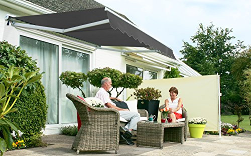 Primrose 2.5m x 2.0m Manual Awning Half Cassette DIY Patio Awning Gazebo Canopy (8ft 2) Complete with Fittings and Winder Handle (Manual, Charcoal)