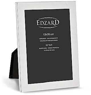 EDZARD Bilderrahmen Prato für Foto 13 x 18 cm, edel versilbert, anlaufgeschützt, mit Samtrücken, mit 2 Aufhängern, Fotorahmen zum Stellen und Hängen