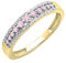 Damen-Ring 14 Karat Gold rund rosa Saphir und weißer Diamant, Gelbgold
