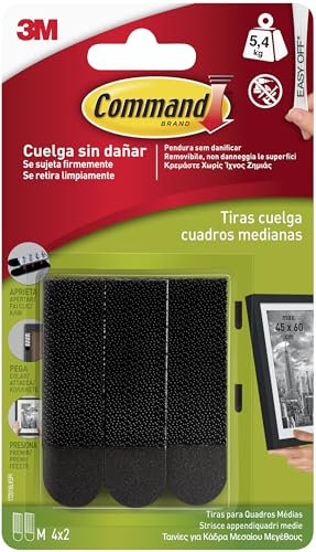 Command Tiras Adhesivas para Colgar Cuadros, Negro - 4 Pares de Tiras Adhesivas Medianas - Para Marcos, Espejos y Otros Adornos - Colgar Sin Agujeros y Sin Taladrar - Soporta Hasta 5,4 kg