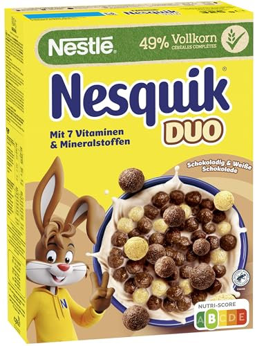 NESTLÉ Nesquik Duo Cereals, braune und weiße Schoko Cerealien mit Vollkorn (1 x 325 g)