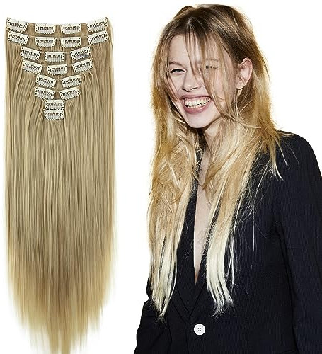 CAISHA XXL 50cm 8 Teile Set CLIP IN EXTENSIONS Nicole Haarverlängerung Haarteil Glatt Hellblond CES118