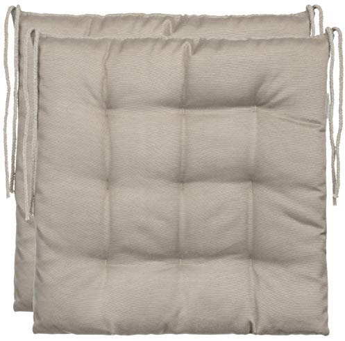 Brandsseller 2er Set Stuhlkissen 40x40x5 cm Sitzkissen Polster Stuhlauflage mit Haltebändern Dekokissen für Indoor Outdoor gesteppt - Taupe