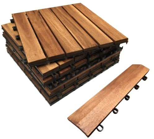 Click-Deck Hardwood and Straight Edges Combination - Patio, Balcony, Roof Terrace, Hot Tub Deck Tiles Flooring Decking (36x Tiles & 8x Straight Edges)