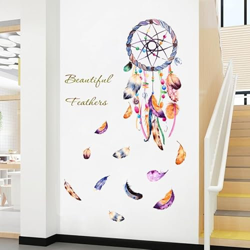 Traumfänger Wandaufkleber Farbige Feder Sticker Plakat für Geschäfte Schaufenster Schlafzimmer Wohnzimmer Wand 45 * 60CM