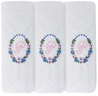 Damen-Taschentücher aus 100 % Baumwolle, mit Initialen-Buchstaben, 3er-Pack, P, 38