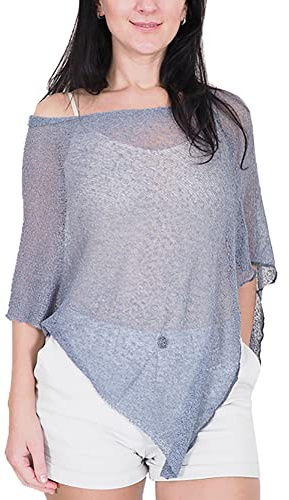 Mimosa Damen Schlichtes Stretch-Fischnetz häkeln Fledermaus kleiner Poncho im Popcorn-Stil Stricken (One Size, Dark Grey)