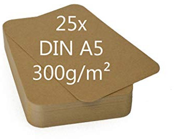 25er Pack DIN A5 Blanko Kraftpapier Karteikarten Set braun zum Selbstgestalten 300g/m² Bastelkarton runde Ecken