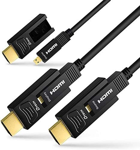 DTECH 8m Fiber Optic HDMI Cable 4K HDR 60Hz 4:4:4 18Gbps High Speed Ultra HD with Dual Micro HDMI and Standard HDMI Connector