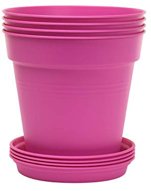Mintra Home Garden Pots 4pk - Flowers, Herbs, Plants, Indoor, Outdoor, Colorful, Wholesale, Bulk (Fuchsia, 17cm Diameter (6.6in))