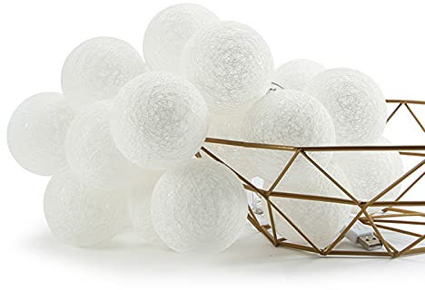 AWDX 7 cm Diameter Cotton Ball LED Fairy Lights, USB Battery Operated, Cotton Ball Fairy Lights, Christmas Lighting Decoration for Wedding, Room (7 Colours, 3 m/20 Lights, 1.5 m/10 Lights)