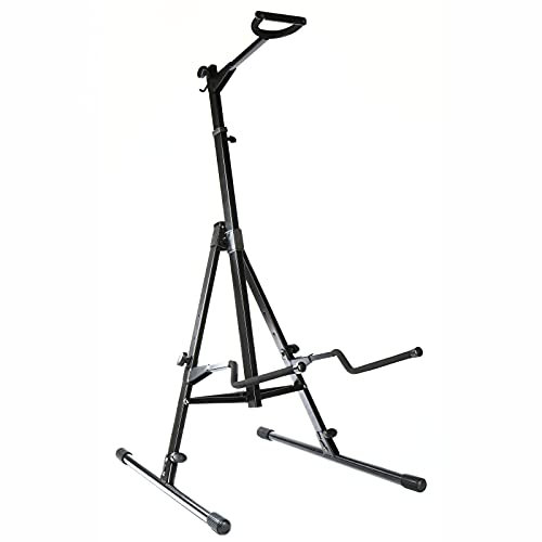 MUSIC STORE, Faltbarer Kontrabass Ständer, Höhenverstellbar 1/2-4/4 Mensur, Transportfreundlich, Weichgummi-Abdeckung, Halterungshaken, Verriegelungsmechanismus, Neck Support Looking System, Schwarz,
