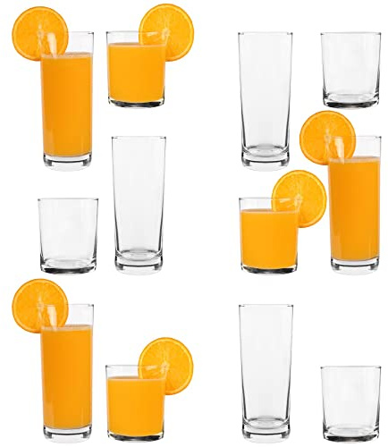 LAV 12pc Clear Liberty Glassware Set - Mixed Glass Highball Cocktail Gin Glasses and Water Whiskey Drinking Tumblers