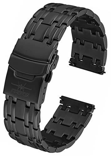 FIREFOX Ersatz- Uhrenarmband extra lang Überlänge Edelstahl voll massiv schwarz Breite 26mm MB-04-C26 Quick Change Release