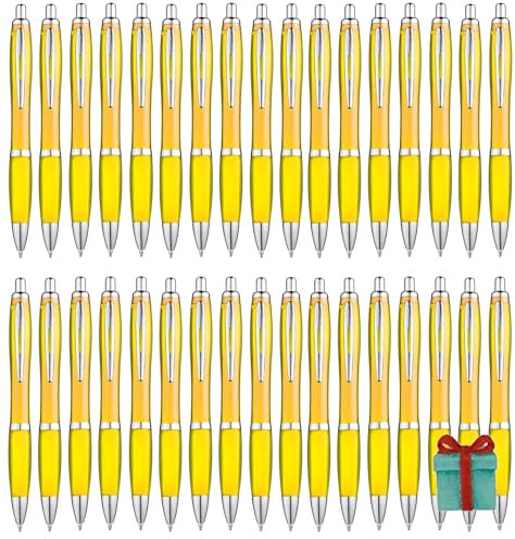 Libetui Set 50er ergonomische Kugelschreiber Gelb Druckkugelschreiber Blaue Großraummine Kulis Büro Praxis Uni Haushalt Kuli Set 50 Kugelschreiber Gelb