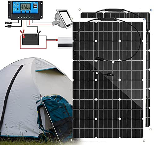 BEIJIAYI Kit Panneaux Solaires 300 W pour Centrale électrique Portable, Module Monocristallin à Haute Efficacité pour Camping-Cars Et Tentes avec Contrôleur Charge 40 A,2x300W