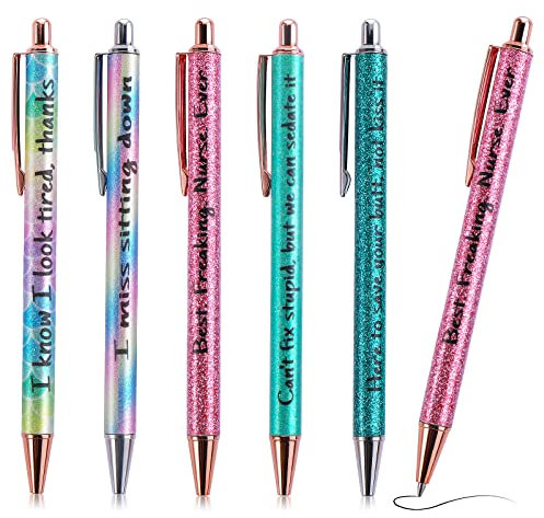 Cobee Lustige Kugelschreiber, 5 Stück 1 mm Einziehbarer Glitzer Kugelschreiber, Gel Kugelschreiber mit schwarzer Tinte, hübsche Stifte für Kollegen, Arbeiter, Bürogeschenke