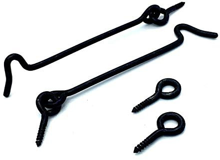 2 x Cabin Hooks 100mm 4 Black Wire Hook & Eye Cupboard Door gate Latch Catch